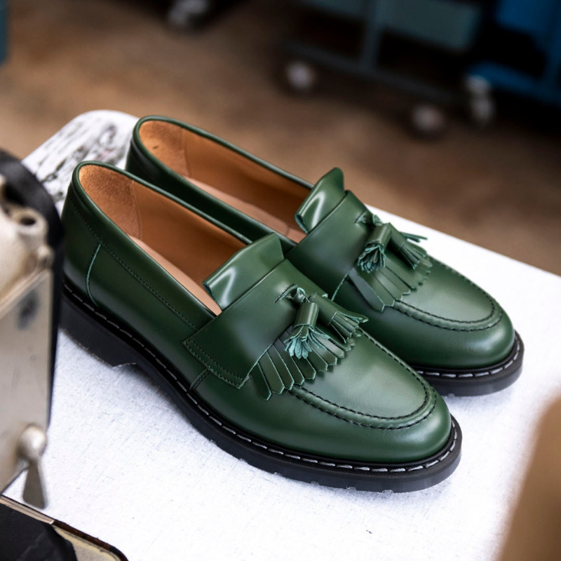 Solovair Green Hi-Shine Tassel Loafer