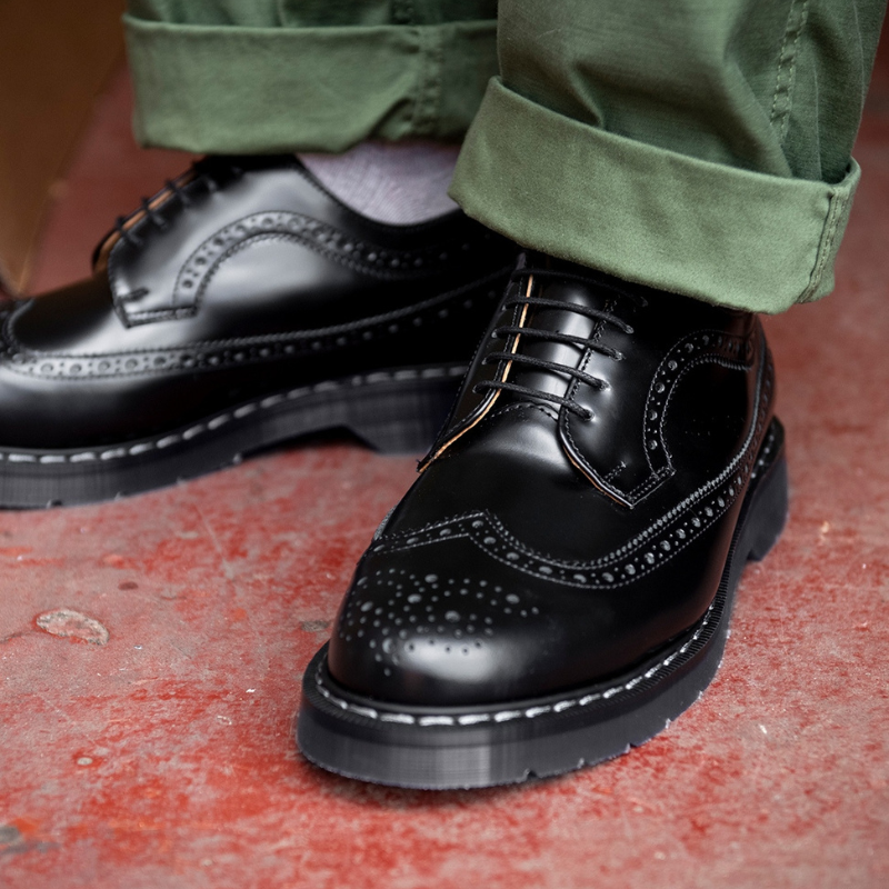 Solovair Black Hi-Shine American Brogue Shoe