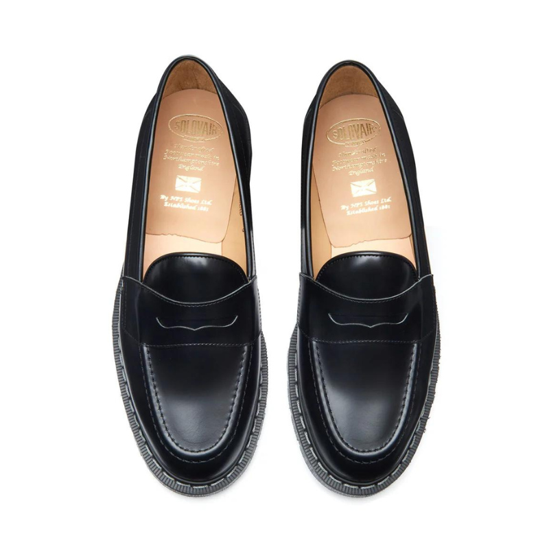 SOLOVAIR Black Hi-Shine Penny Loafer