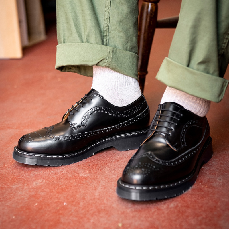 Solovair Black Hi-Shine American Brogue Shoe