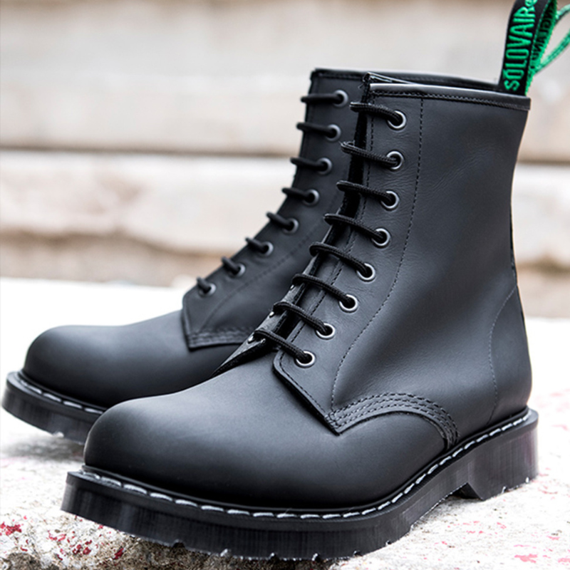 Solovair Black Greasy 8 Eye Derby Boot