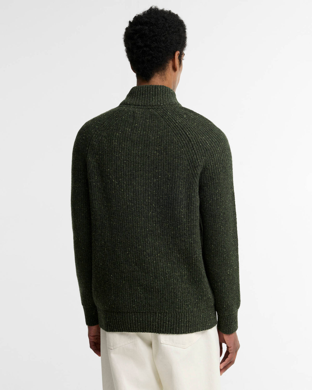 Essentials Fleck Wool Half-Zip Jumper Olive